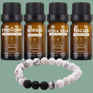 Kuhvai Set of 4 with Bracelet - Mellow, Sleep, Divine Bliss & Focus